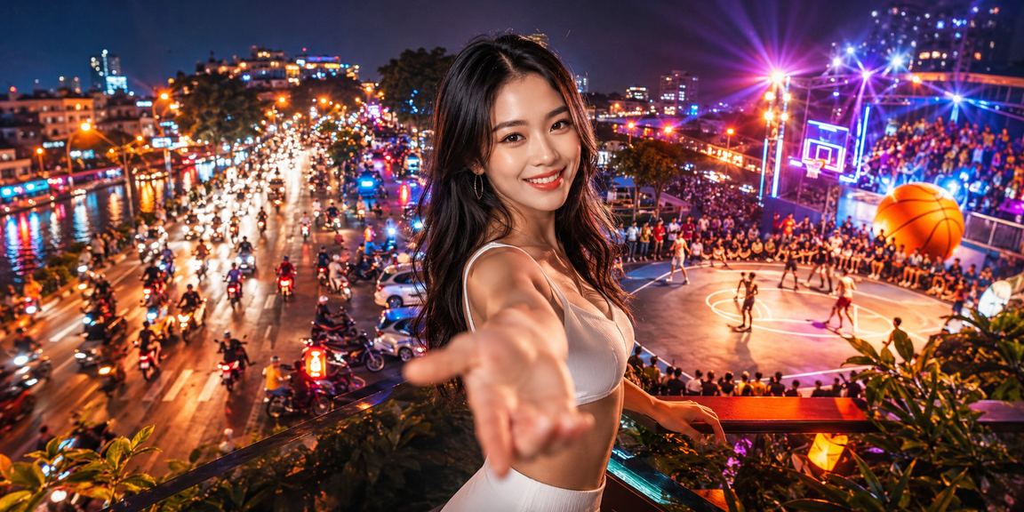 Sân bóng rổ về đêm tại Hà Nội